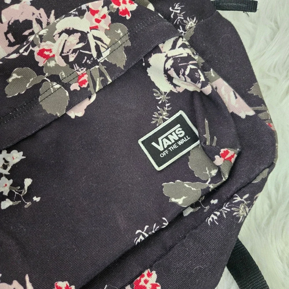 Vans Realm‎ Backpack Black Floral Print Canvas School Bag Laptop Sleeve